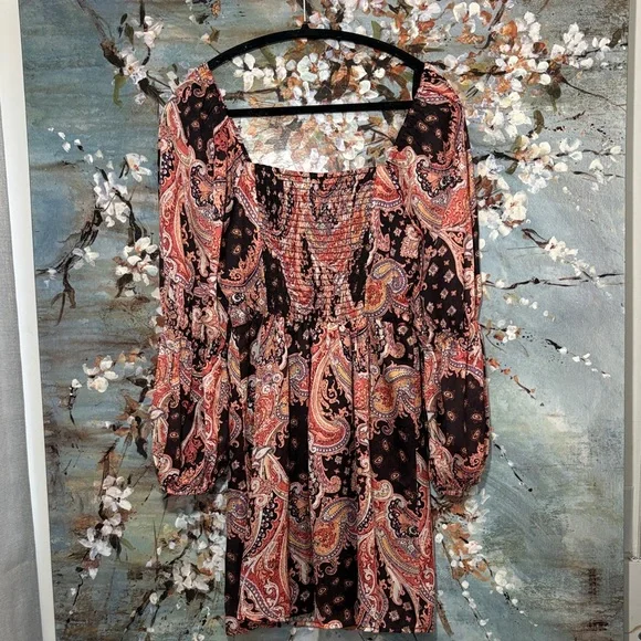 NSR Black and Pink Paisley Long Sleeve Dress beautiful! - Picture 5 of 8